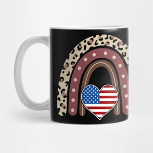 American Flag Leopard Rainbow 4th Of July Mug